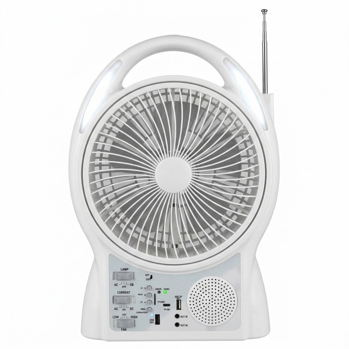 Ventilador Solar 8 Pulgadas Bluetooth Radio Y 2 Focos Led