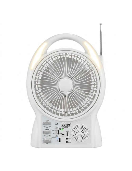 Ventilador Solar 8 Pulgadas Bluetooth Radio Y 2 Focos Led