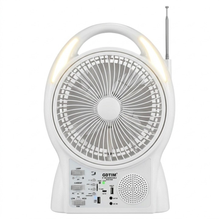 Ventilador Solar 8 Pulgadas Bluetooth Radio Y 2 Focos Led