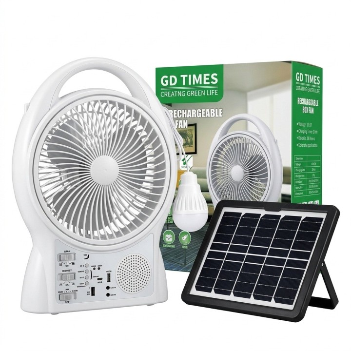 Ventilador Solar 8 Pulgadas Bluetooth Radio Y 2 Focos Led
