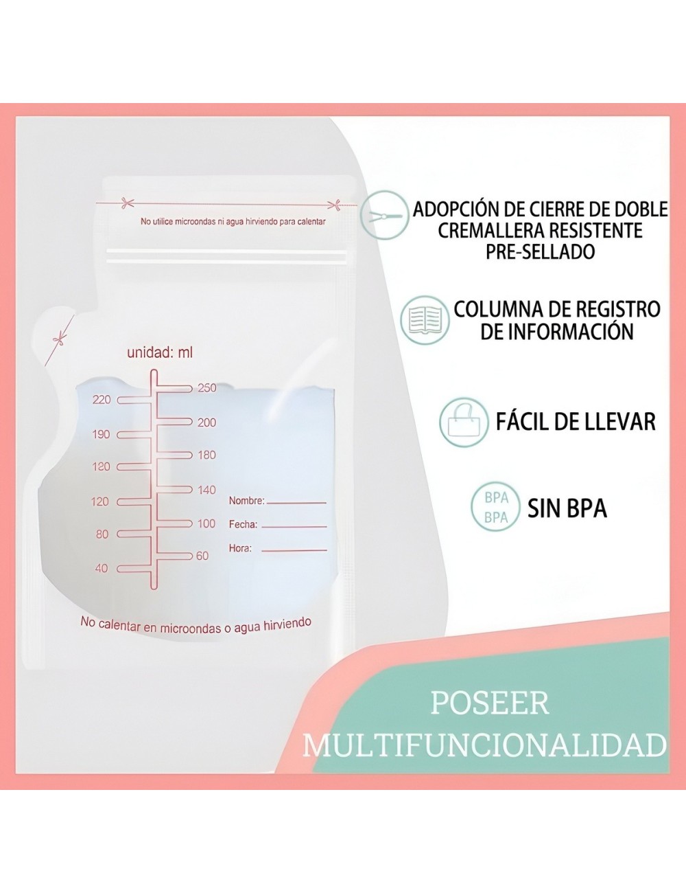 Bolsas Almacenamiento Leche Materna 250ml 8oz 30 Uds