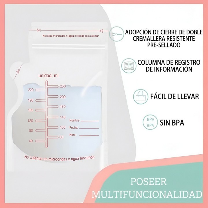 Bolsas Almacenamiento Leche Materna 250ml 8oz 30 Uds