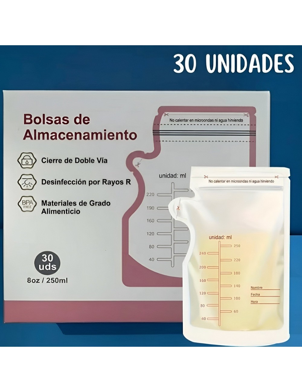 Bolsas Almacenamiento Leche Materna 250ml 8oz 30 Uds
