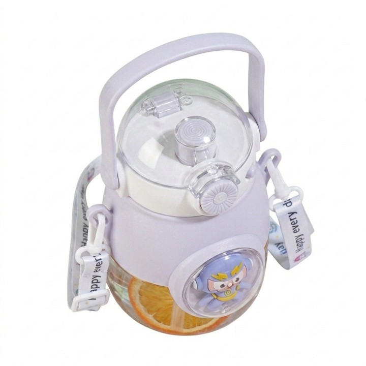 Botella Agua Infantil Niños Pitillo Correa Diseño Robot