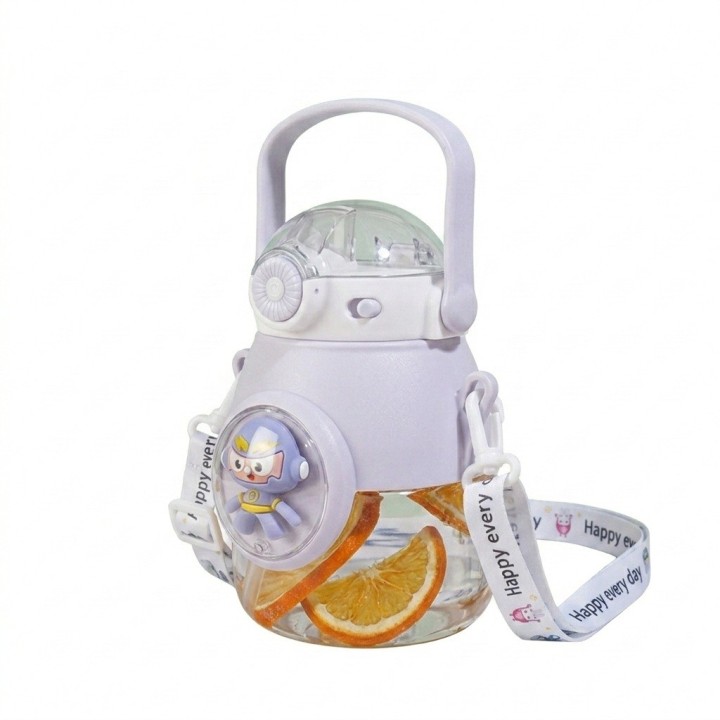 Botella Agua Infantil Niños Pitillo Correa Diseño Robot
