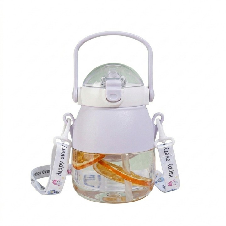 Botella Agua Infantil Niños Pitillo Correa Diseño Robot