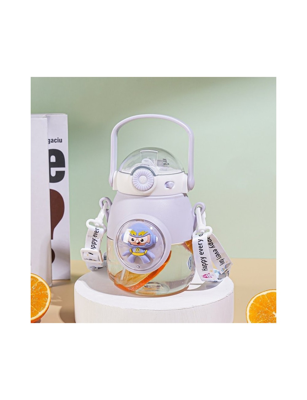 Botella Agua Infantil Niños Pitillo Correa Diseño Robot