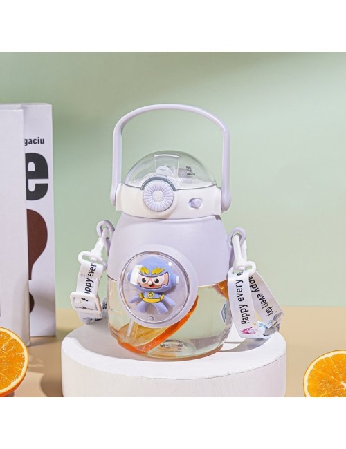 Botella Agua Infantil Niños Pitillo Correa Diseño Robot