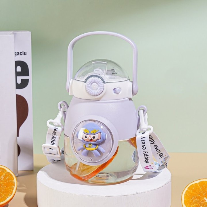 Botella Agua Infantil Niños Pitillo Correa Diseño Robot