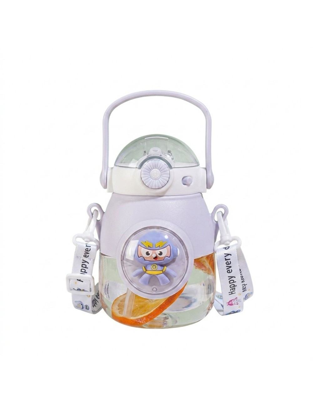 Botella Agua Infantil Niños Pitillo Correa Diseño Robot