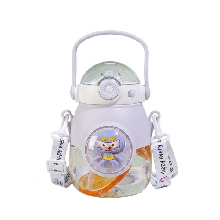 Botella Agua Infantil Niños Pitillo Correa Diseño Robot