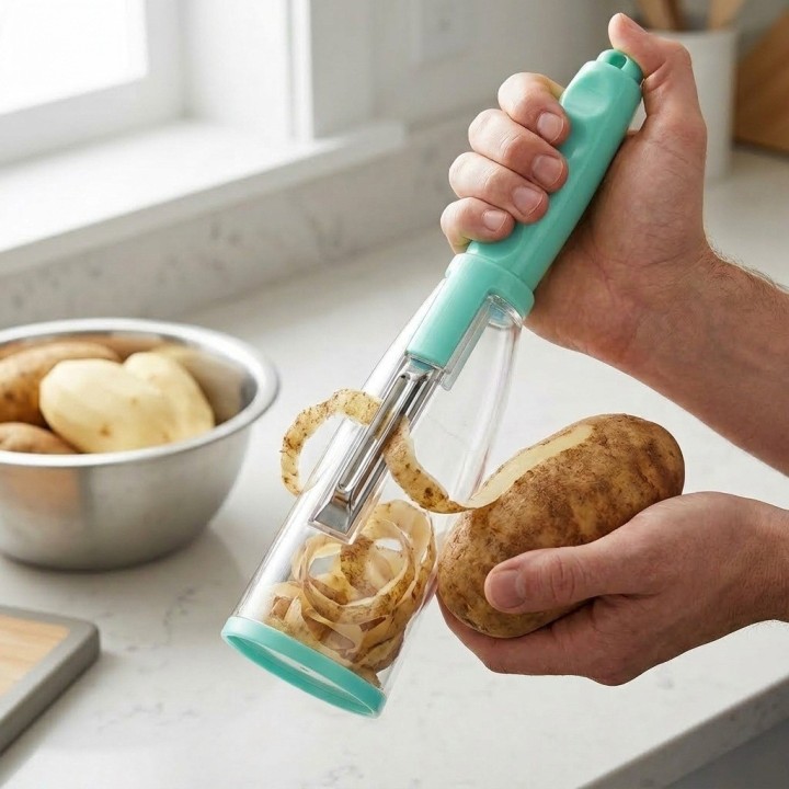 Pelador De Verduras Con Contenedor Recolector De Cáscaras
