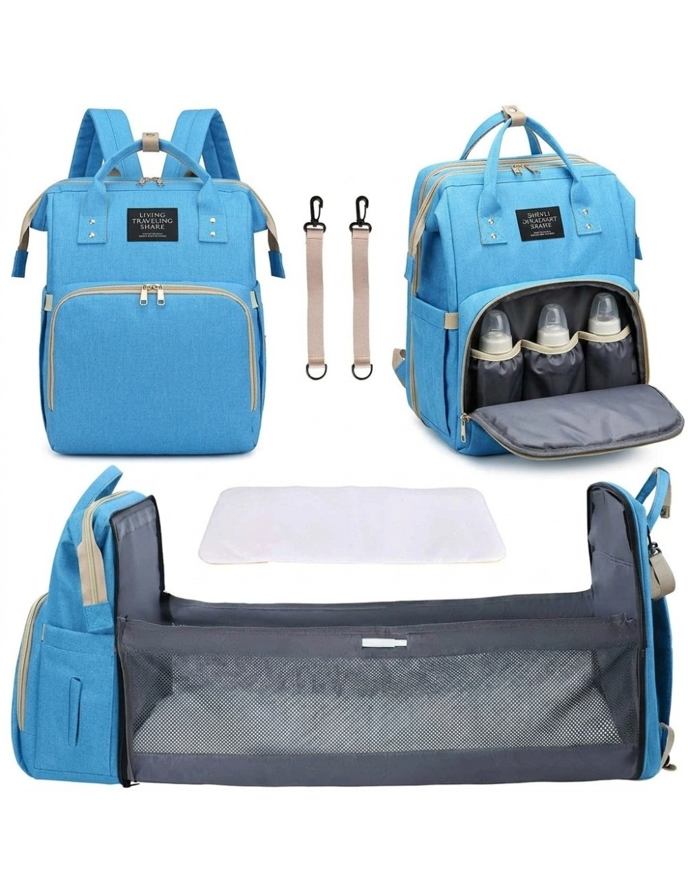 Pañalera Morral 3 En 1 Cuna Cambiador Bebé Impermeable Usb