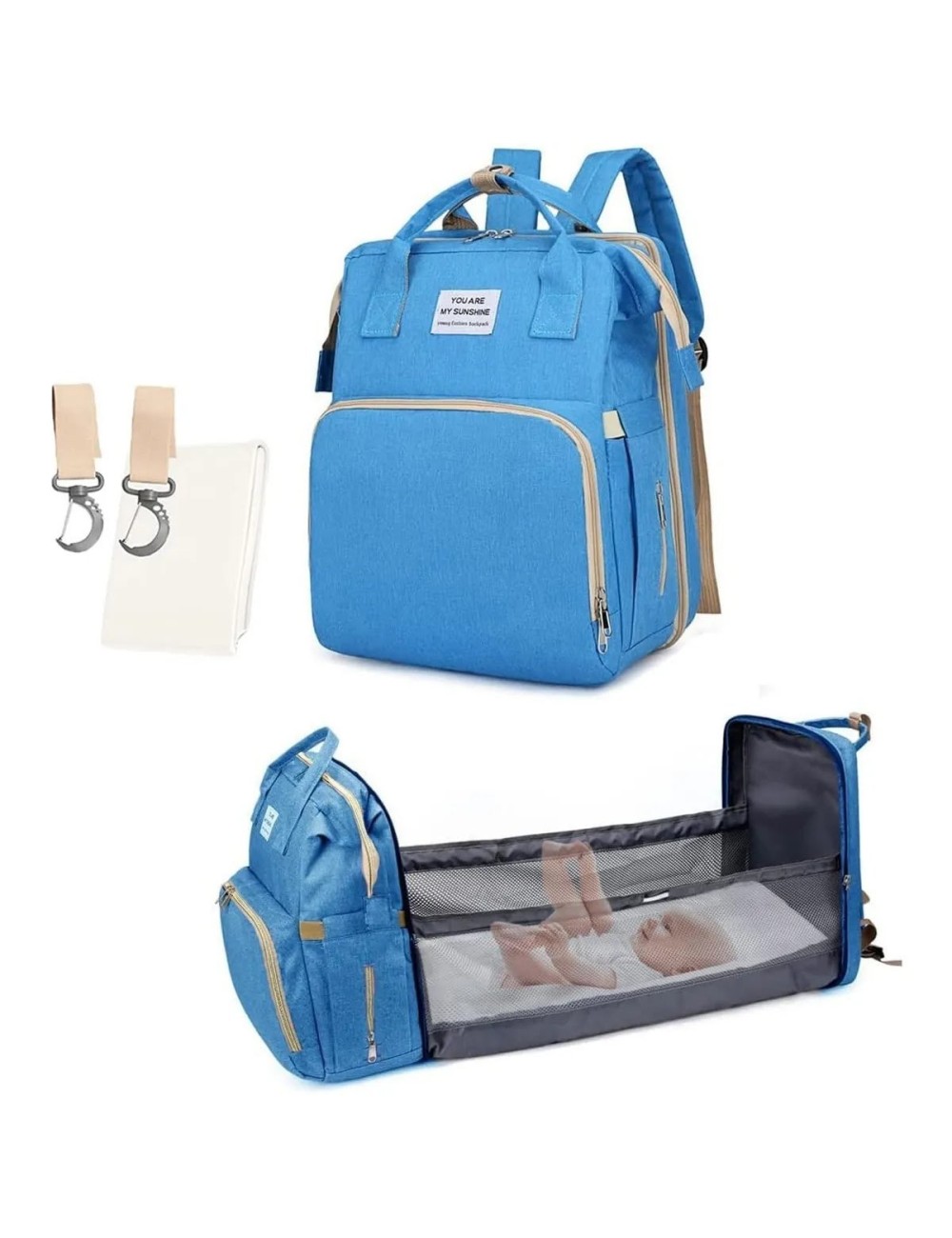 Pañalera Morral 3 En 1 Cuna Cambiador Bebé Impermeable Usb