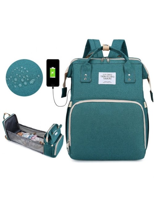 Pañalera Morral 3 En 1 Cuna Cambiador Bebé Impermeable Usb
