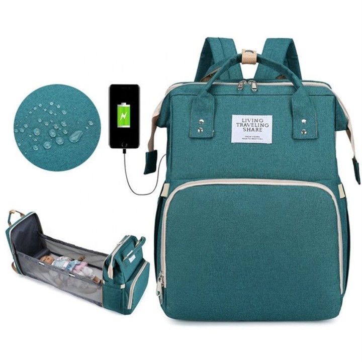 Pañalera Morral 3 En 1 Cuna Cambiador Bebé Impermeable Usb