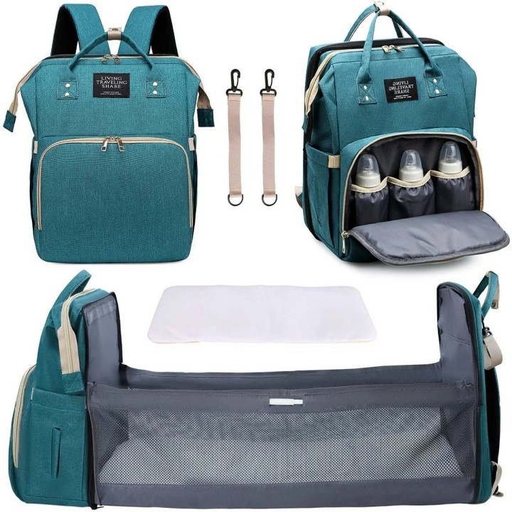 Pañalera Morral 3 En 1 Cuna Cambiador Bebé Impermeable Usb