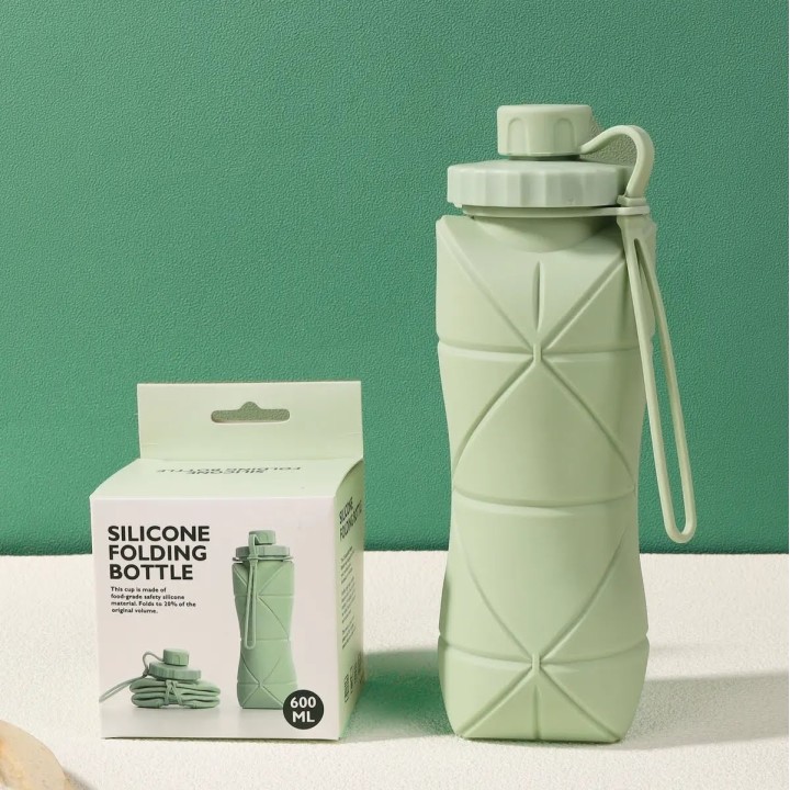 Botella De Agua Plegable Silicona 600ml Portátil Deportiva