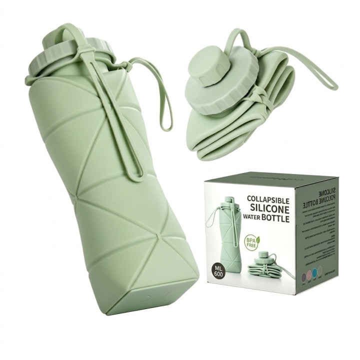 Botella De Agua Plegable Silicona 600ml Portátil Deportiva