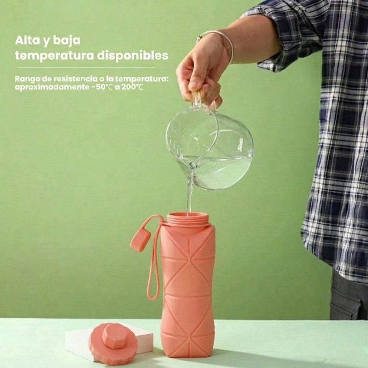Botella De Agua Plegable Silicona 600ml Portátil Deportiva