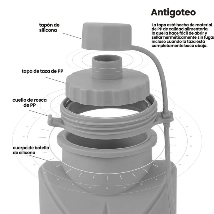 Botella De Agua Plegable Silicona 600ml Portátil Deportiva