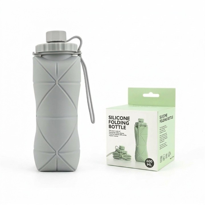Botella De Agua Plegable Silicona 600ml Portátil Deportiva