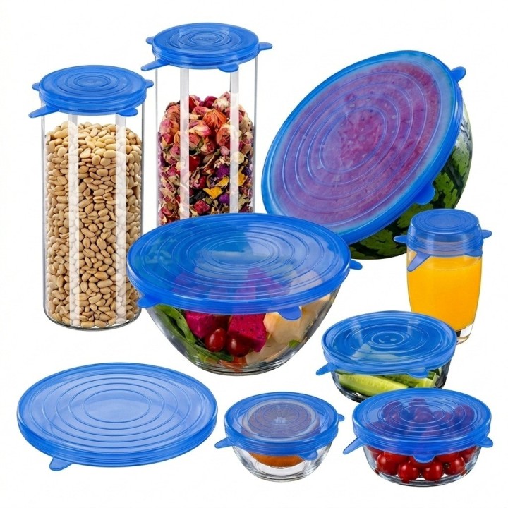 Set 6 Tapas De Silicona Elásticas Reutilizables Multiusos