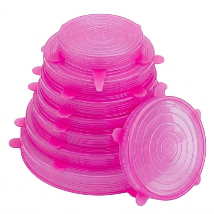 Set 6 Tapas De Silicona Elásticas Reutilizables Multiusos
