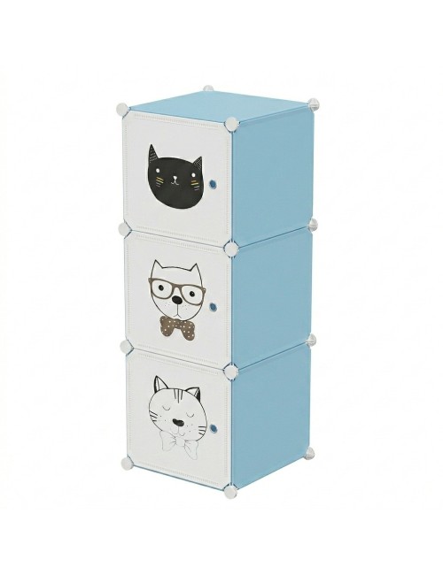 Armario Organizador Modular Infantil 3 Cubos Gatos Celeste