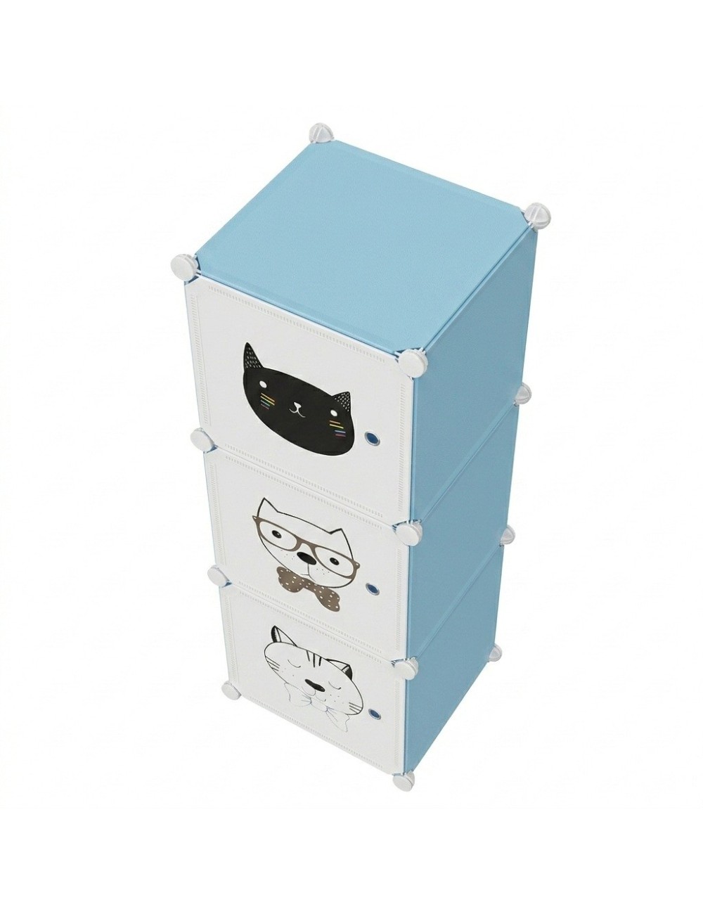 Armario Organizador Modular Infantil 3 Cubos Gatos Celeste