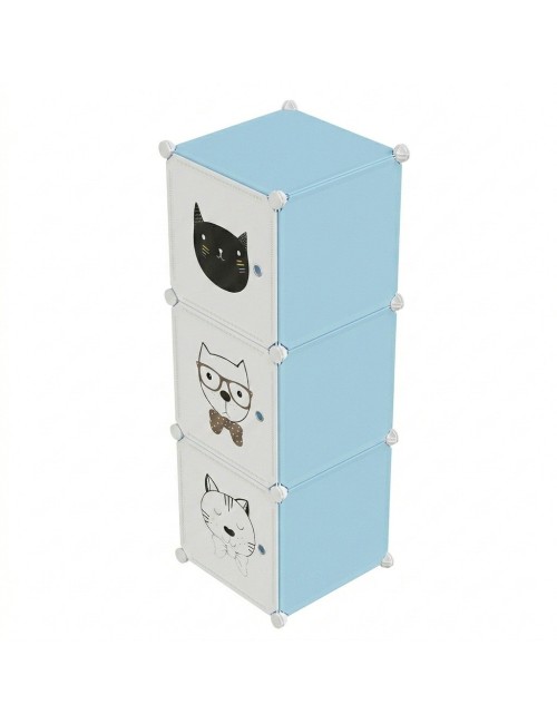 Armario Organizador Modular Infantil 3 Cubos Gatos Celeste