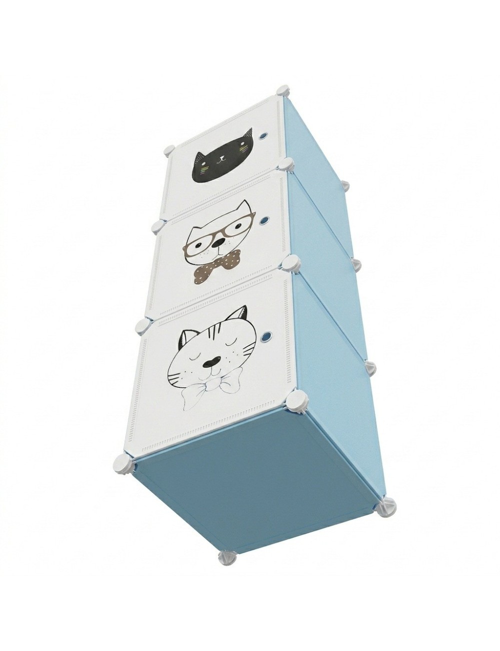 Armario Organizador Modular Infantil 3 Cubos Gatos Celeste