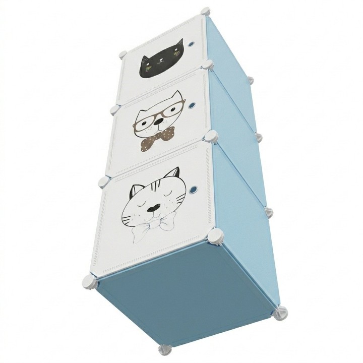 Armario Organizador Modular Infantil 3 Cubos Gatos Celeste