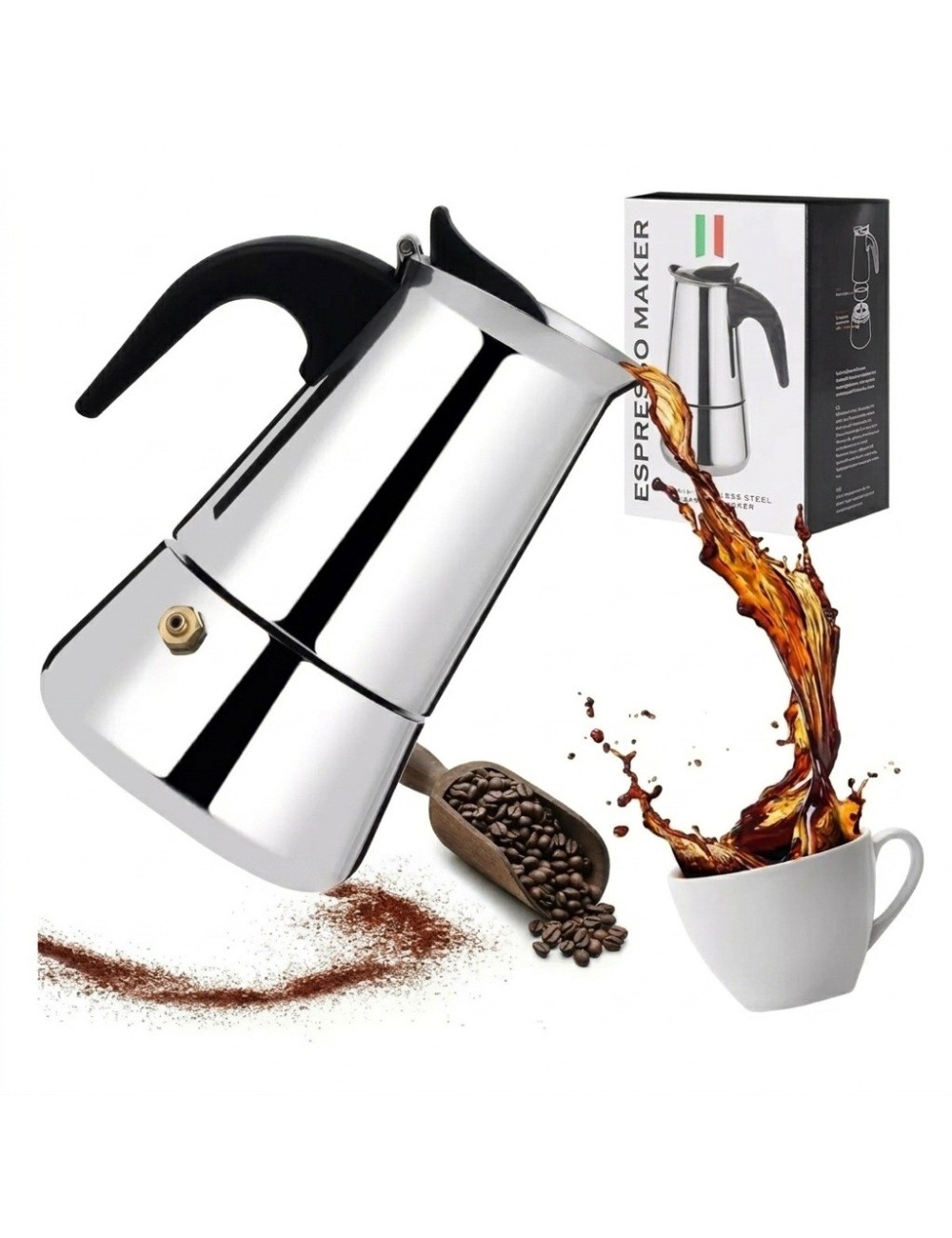 Cafetera Italiana Moka Acero Inoxidable 6 Tazas Espresso