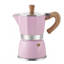 Cafetera Italiana Moka Rosa 9 Tazas Aluminio Mango Madera