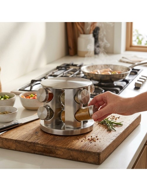 Especiero Giratorio Acero Inoxidable Frascos Vidrio Cocina