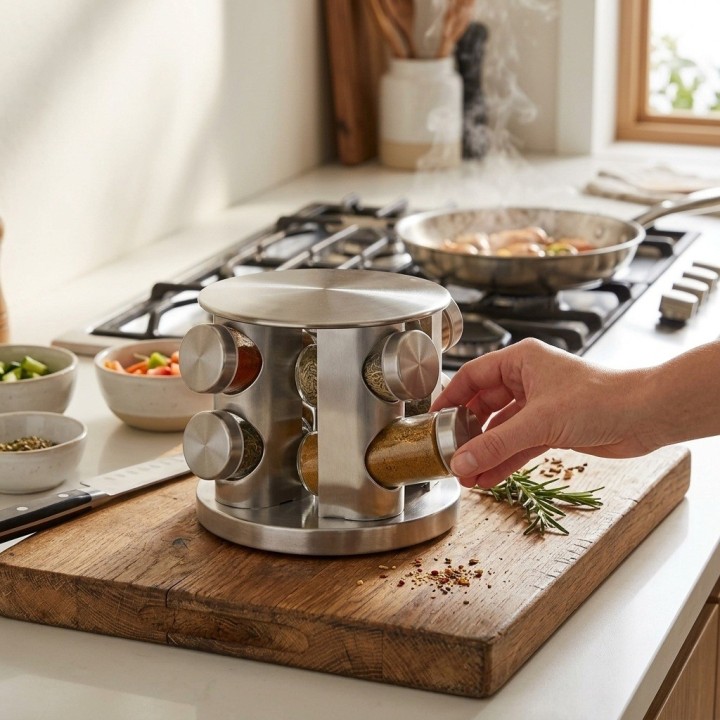 Especiero Giratorio Acero Inoxidable Frascos Vidrio Cocina