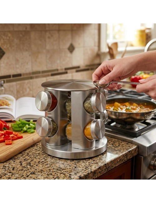 Especiero Giratorio Acero Inoxidable Frascos Vidrio Cocina