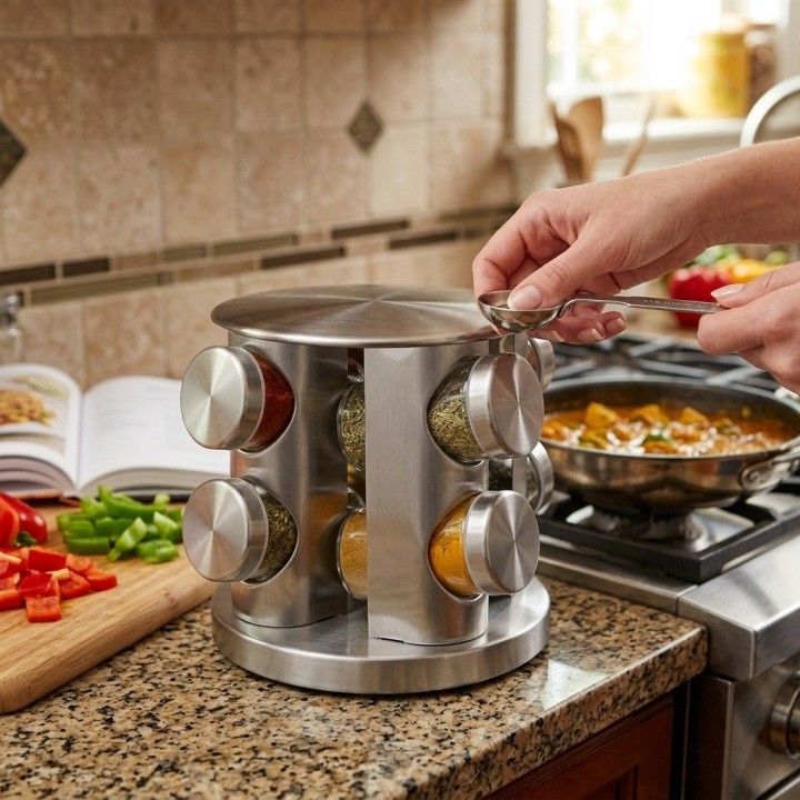 Especiero Giratorio Acero Inoxidable Frascos Vidrio Cocina