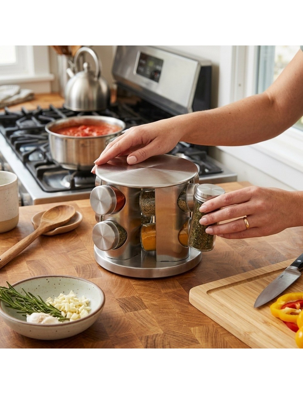 Especiero Giratorio Acero Inoxidable Frascos Vidrio Cocina