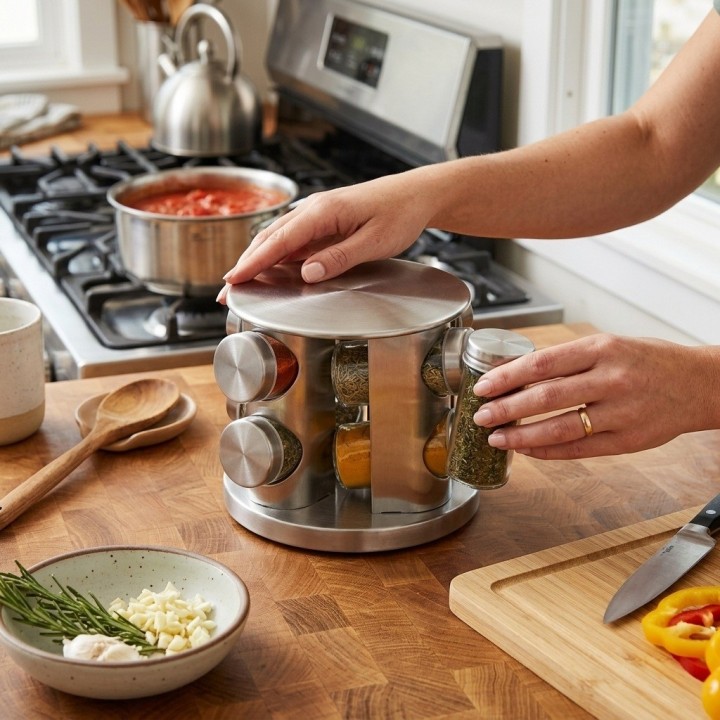 Especiero Giratorio Acero Inoxidable Frascos Vidrio Cocina