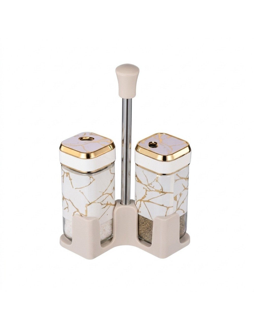Set Salero Pimentero Diseño Mármol Con Base Elegante