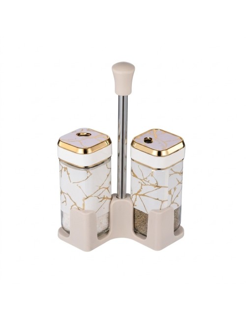 Set Salero Pimentero Diseño Mármol Con Base Elegante