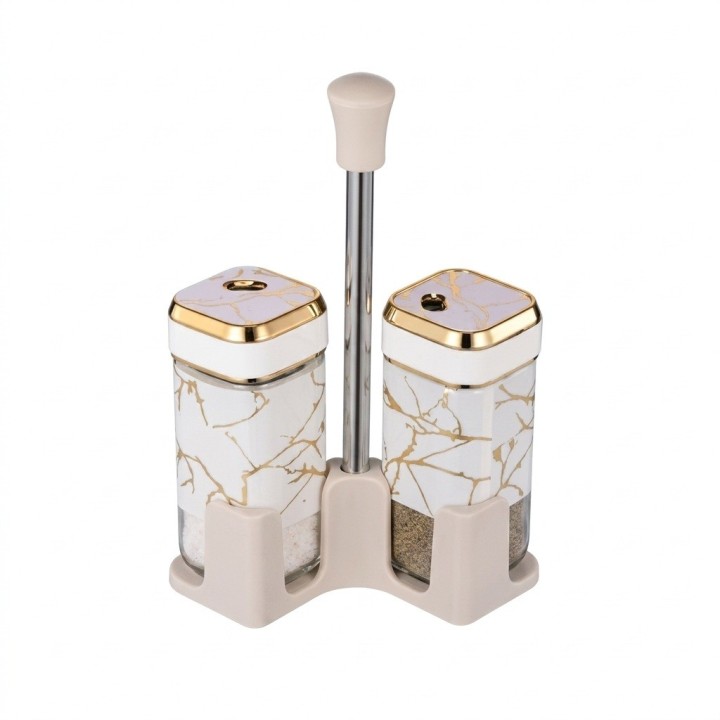 Set Salero Pimentero Diseño Mármol Con Base Elegante