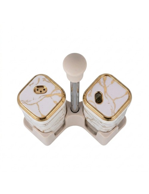 Set Salero Pimentero Diseño Mármol Con Base Elegante