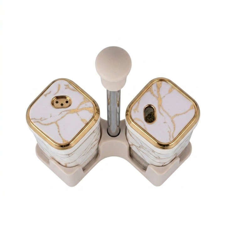 Set Salero Pimentero Diseño Mármol Con Base Elegante