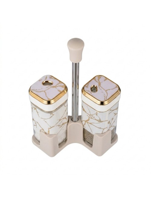 Set Salero Pimentero Diseño Mármol Con Base Elegante