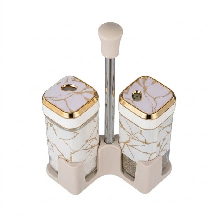 Set Salero Pimentero Diseño Mármol Con Base Elegante