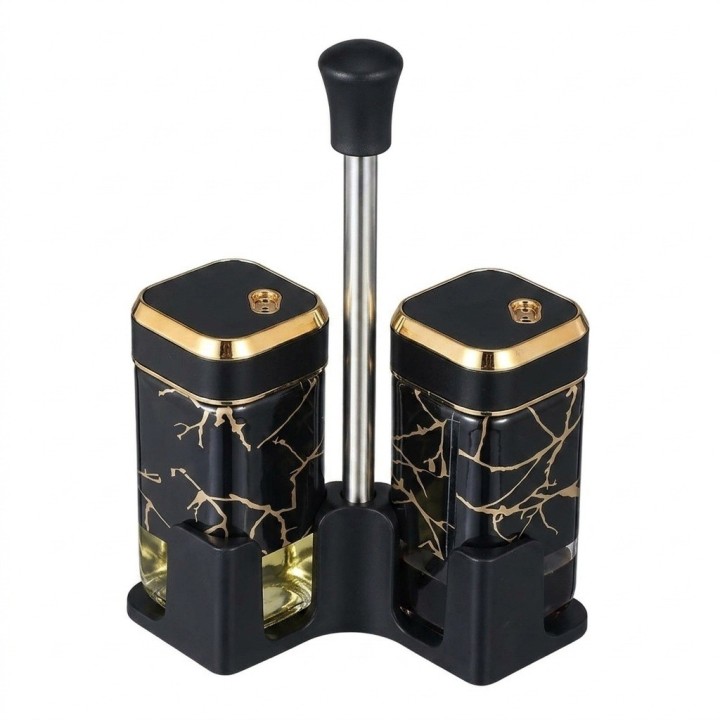 Set Salero Pimentero Diseño Mármol Con Base Elegante