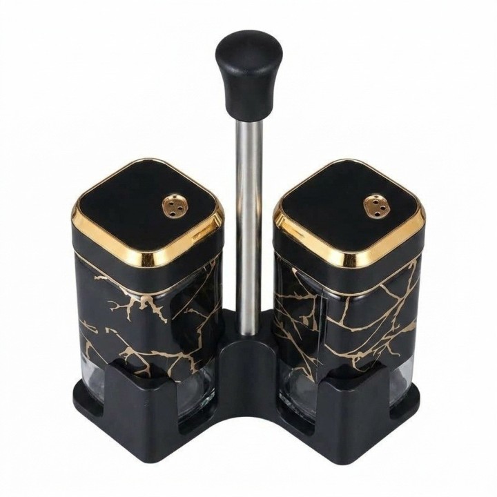 Set Salero Pimentero Diseño Mármol Con Base Elegante
